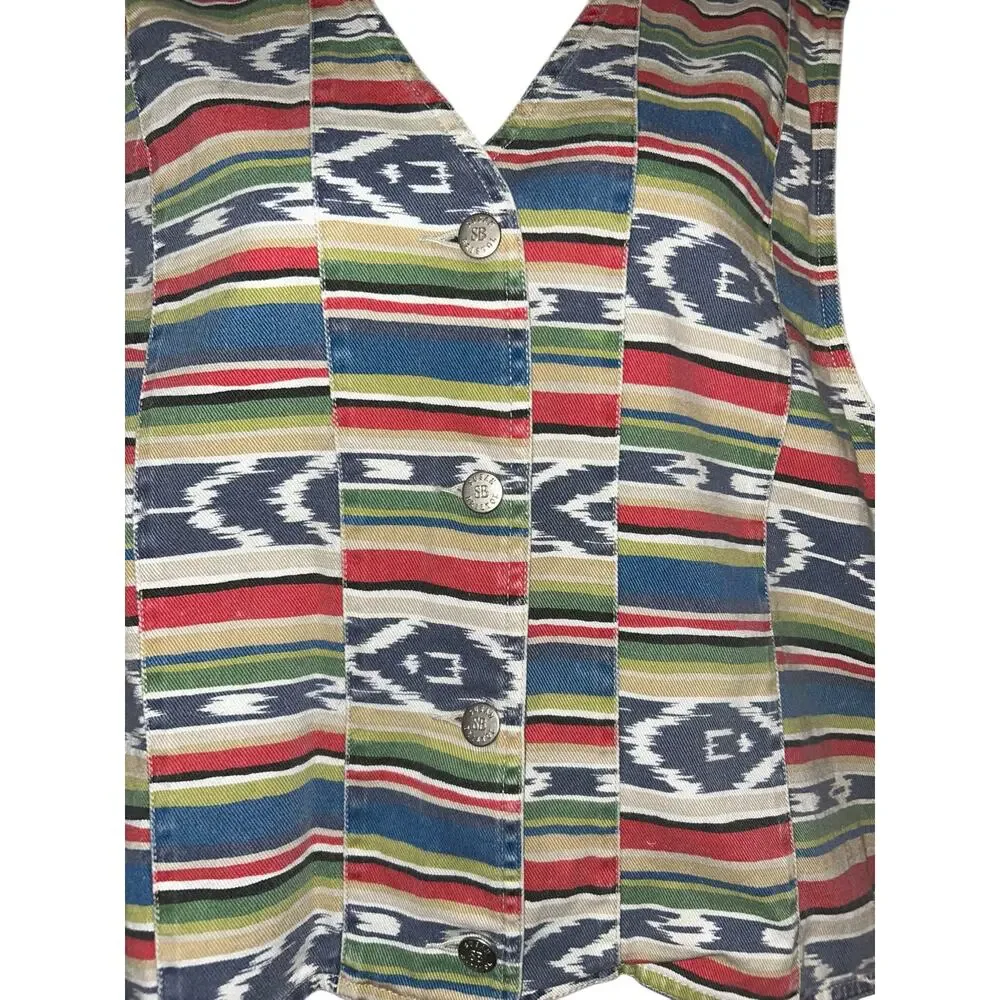Vintage 90s Susan Bristol Southwestern Style Vest Womens Size XL Denim Back - Picture 2 of 5